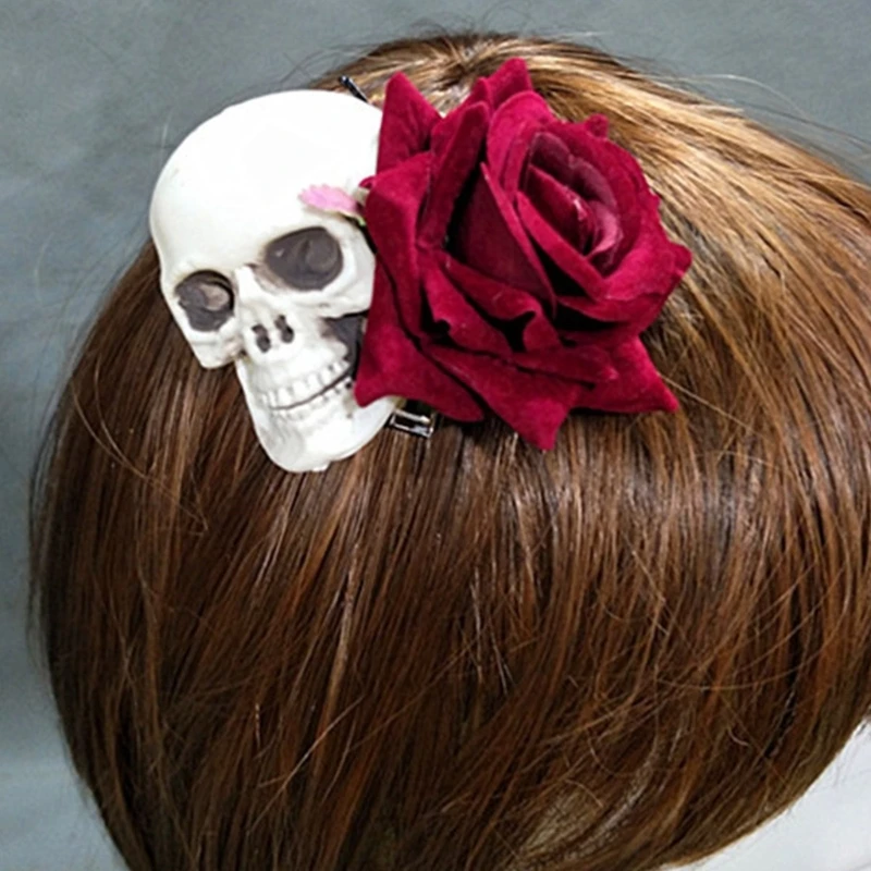 

Female Skull Rose Hair Clip Halloween Holiday Party Side Clip Girl Accessories
