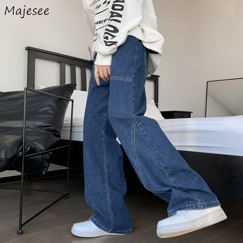 

Jeans Men Retro Furopean Style Fashion All-match Streetwear Handsome Casual Trouser Students Straight Джинсы Teens Ulzzang Blue