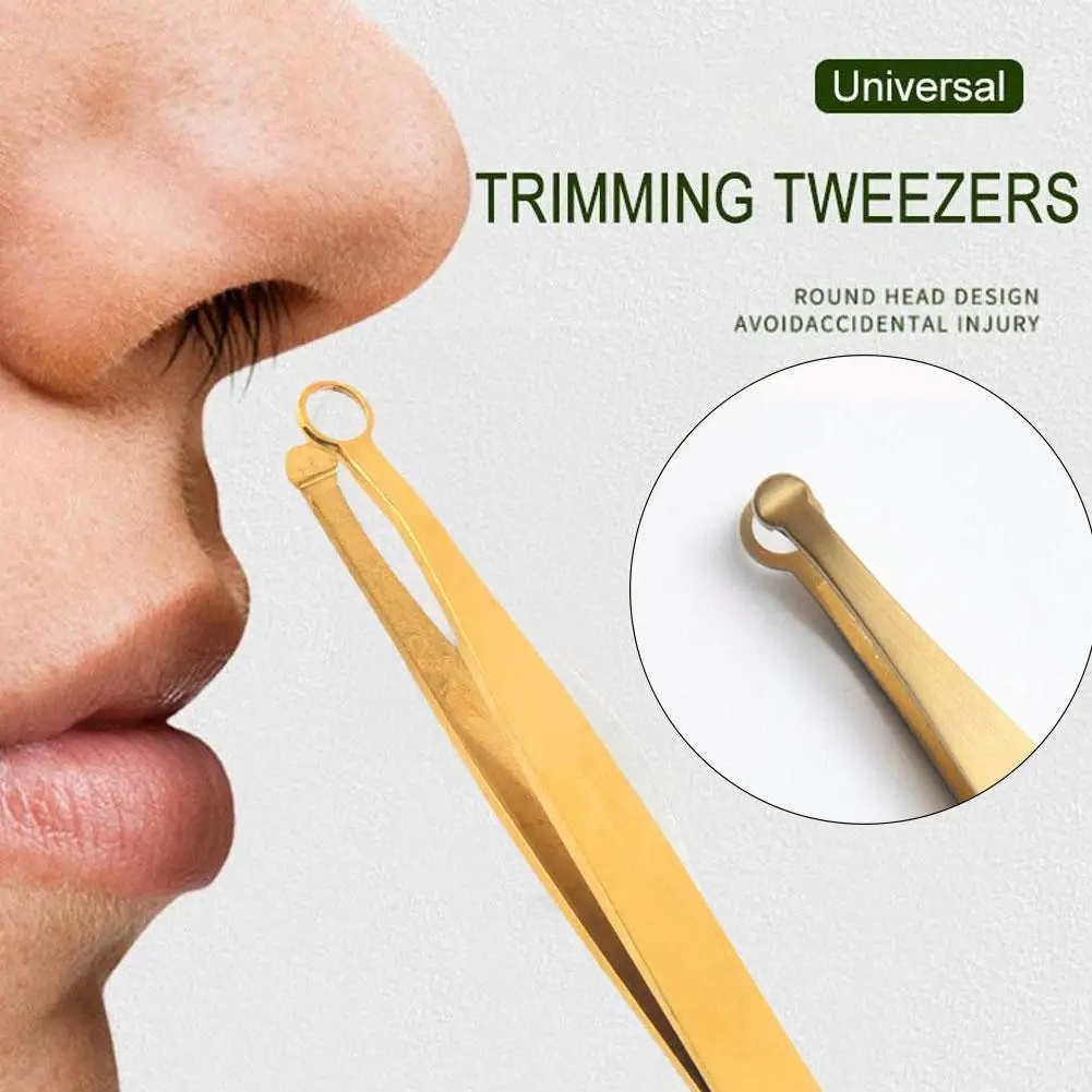 

1pcs Steel Nose Hair Trimming Tweezers Nose Trimmer Tweezers Trimming Eyebrow Removal Hair Forceps Tip Nose Clip Round U2y6