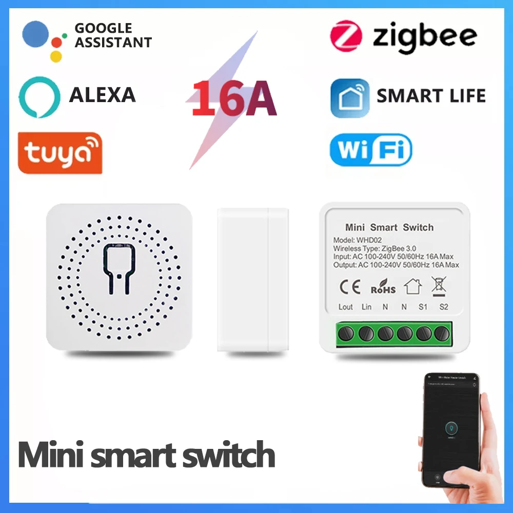 

Смарт-выключатель Tuya Zigbee/Wi-Fi, 16 А, 2-сторонний, с таймером