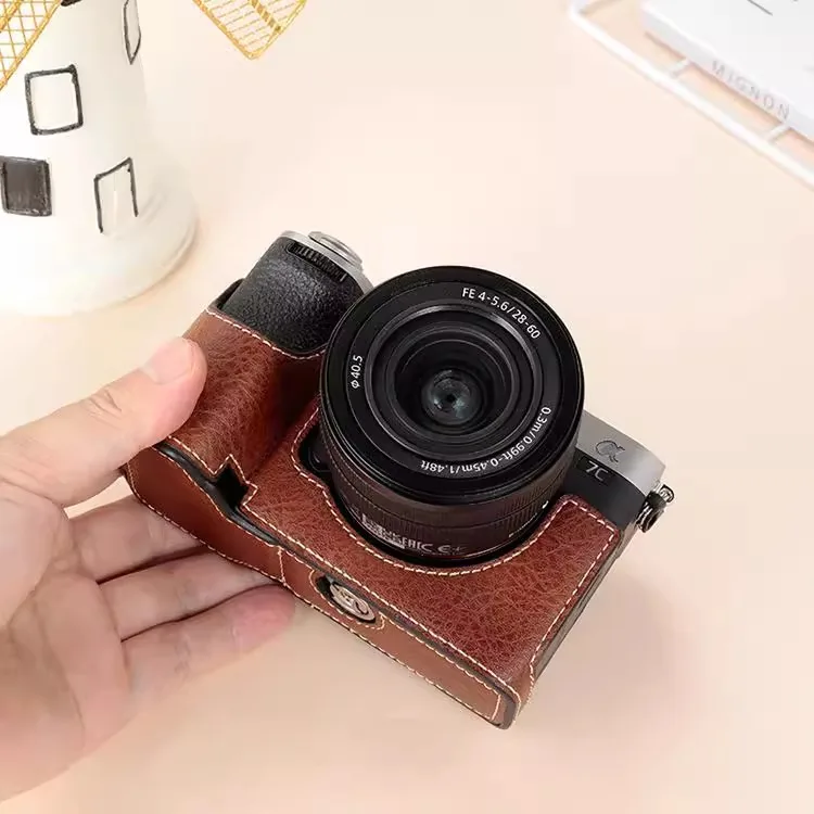 Фото Сумка для фотоаппарата из искусственной кожи для Sony A7C2, защитный чехол A7CR, кожаный чехол, аксессуары с базовым ремнем №4