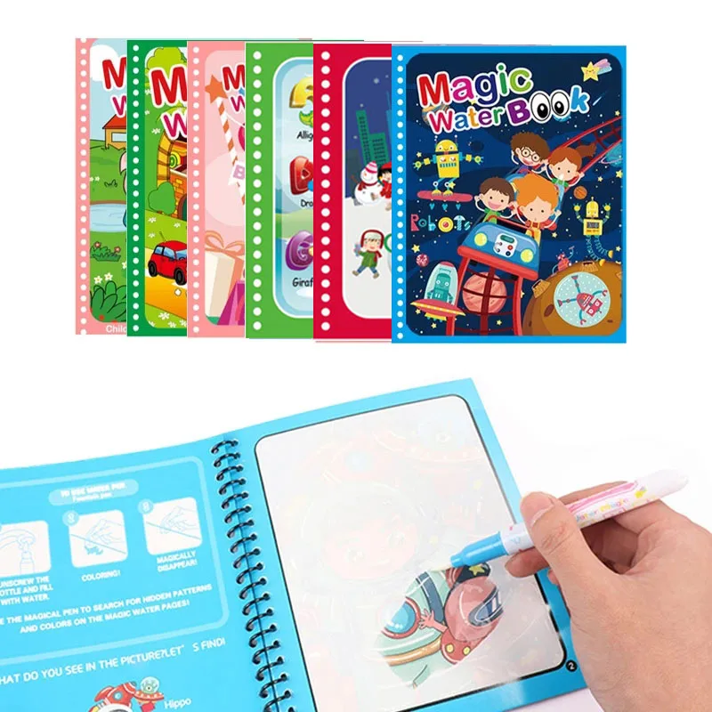 

Children Magical Water Book Reusable Painting Coloring Books Drawing Board Colorful Graffiti for Kids Montessori Toys 0-5Years