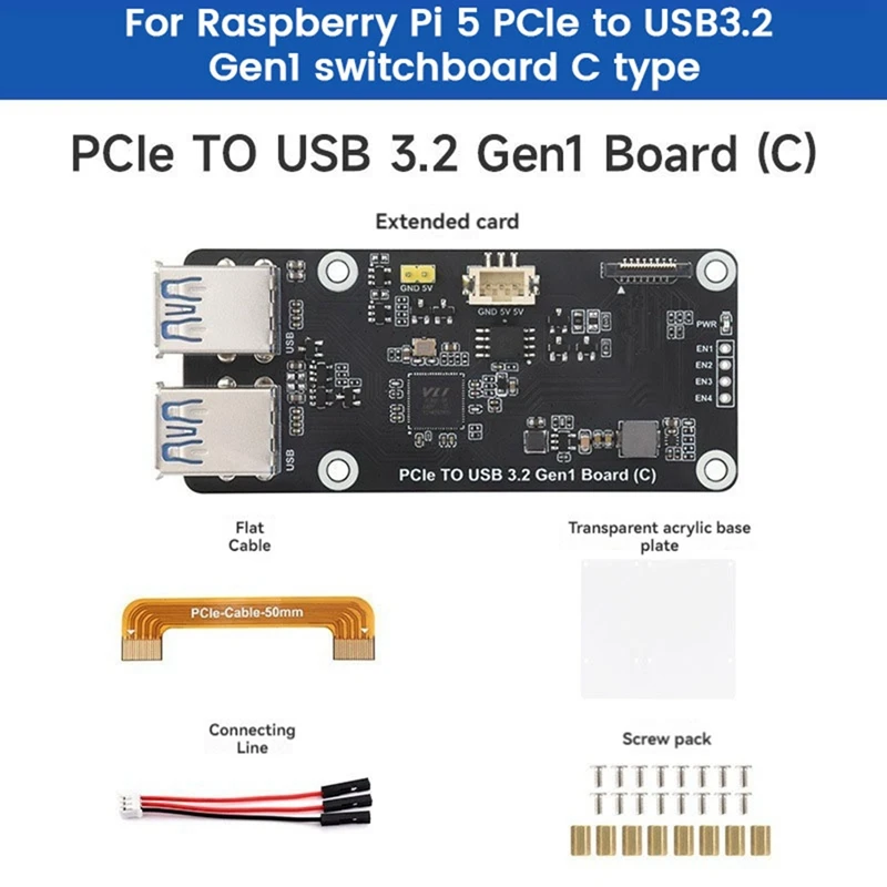 Плата расширения для Raspberry Pi 5 Pcie к USB3.2 Gen1