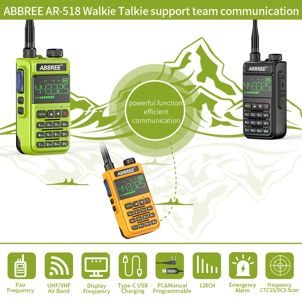 2022.ABBREE AR-518 108-660MHz Full Band Air Band 1.77in Large Screen Wireless Copy Frequency Type-C Charger Ham Radio Walkie