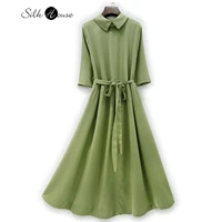 2022 summer new design sense mulberry silk lapel dress medium sleeve silk medium length versatile dress