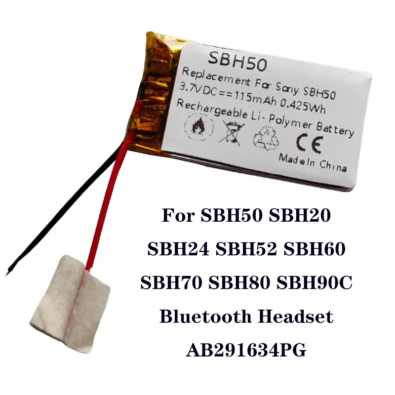 

Аккумулятор SBH50 для Sony SBH20 SBH24 SBH52 SBH60 Bluetooth гарнитура 3,7 в AB291634PG AHB441623 115 мАч литий-полимерные батареи