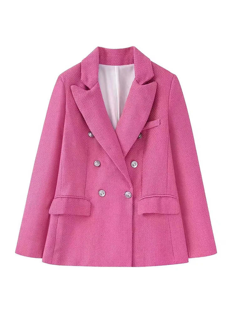 

2022 Spring and Autumn Ladies Fashion New Retro Casual Lapel Texture Double Breasted Pockets Design Office Elegant Blazer