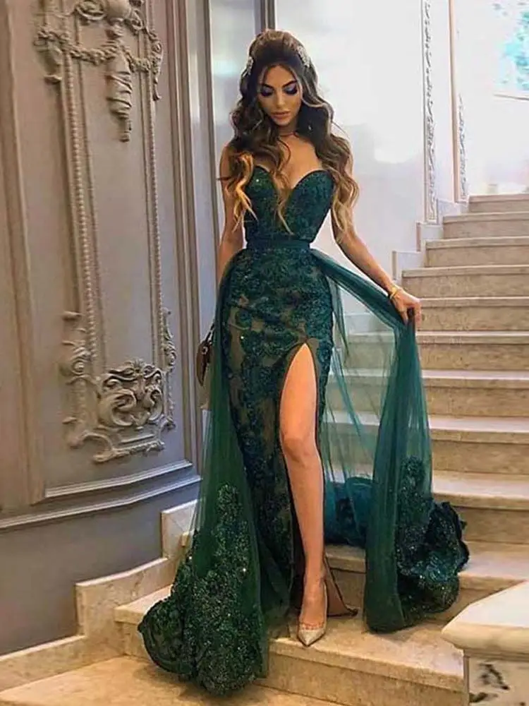 

2023 Black Sexy Prom Dress Off Shoulder Tulle Appliqué Luxurious Mermaid Split Sweep Satin Sequin Formal Dress Robe Cocktail