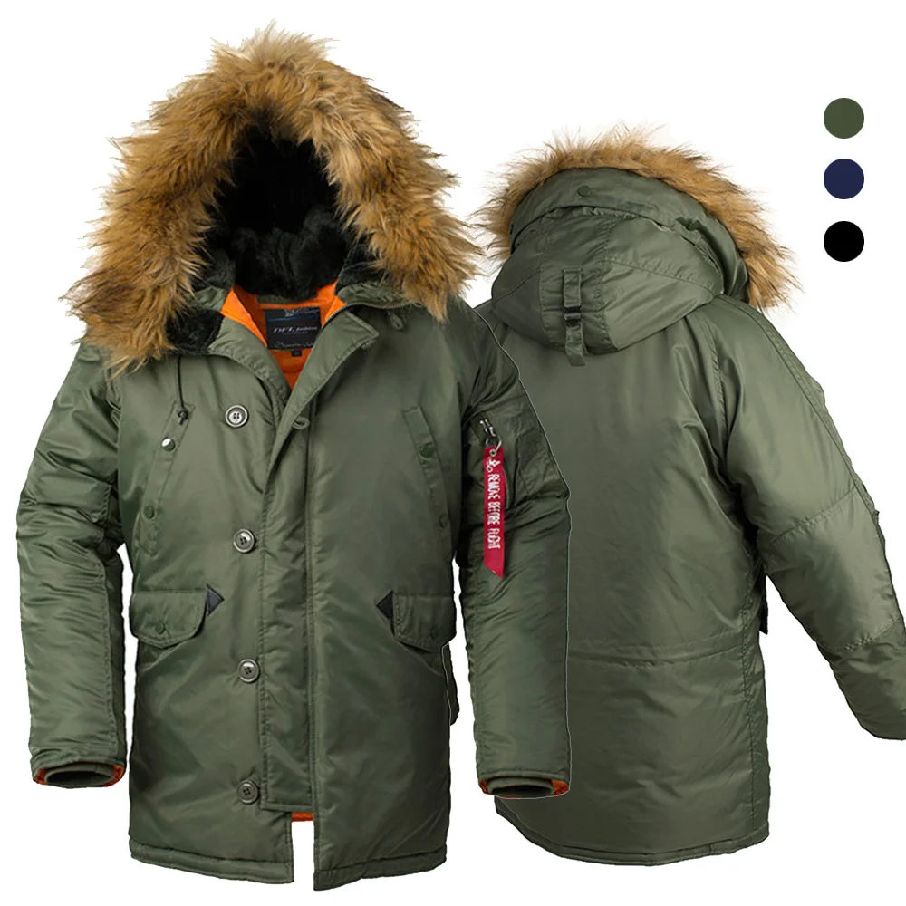 

Длинная парка N3B Pilot, мужская зимняя куртка 2022, меховой капюшон, военные канадские пуховики, армейские тактические теплые плотные тренчи