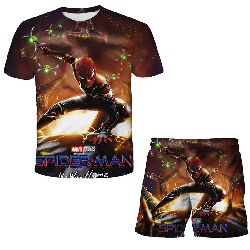 

Модный детский костюм Mαrvel- Spidermαn с мультяшным рисунком для мальчиков, одежда с коротким рукавом, комплект из 2 предметов для девочек, летняя ...