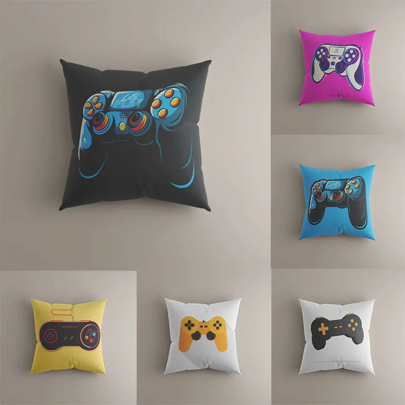 

Fashion Game Machine Cartoon Pattern Color Tick Office Seat Soft Cushion Home Decoration Saloon Sofa Square Pillow Case Velvet