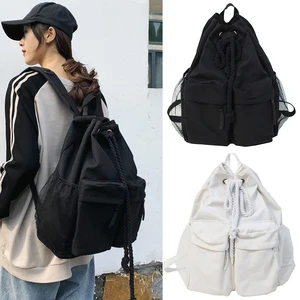 Fashion Drawstring Canvas Backpack Unisex Solid Softback Classic Soft Handle High-Capacity Backpacks Travel Bag Backpack