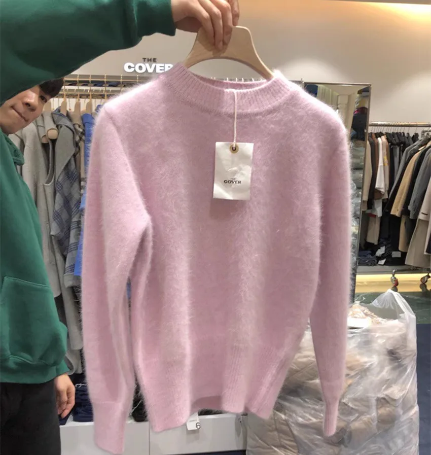 

Женский винтажный кашемировый пуловер, Мягкий Вязаный свободный свитер с круглым вырезом, розового цвета, Осень-зима