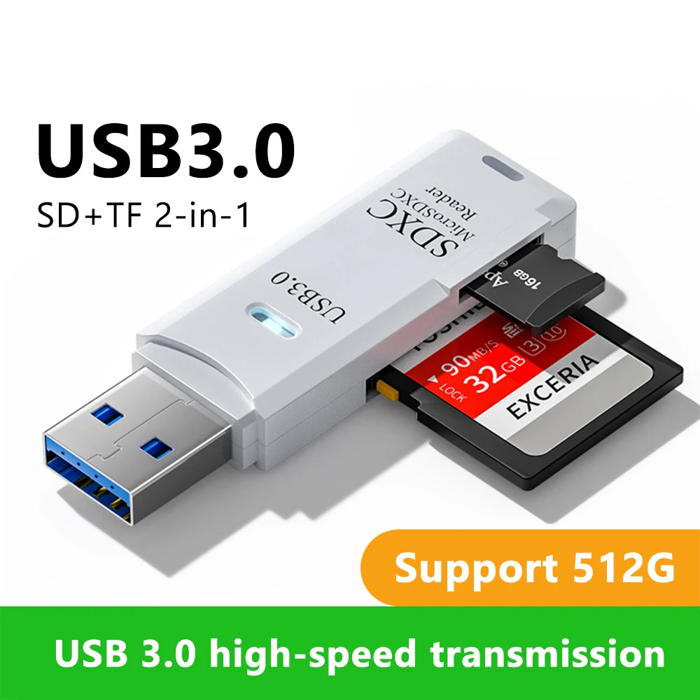 קורא כרטיסים USB 3.0 2.0 2 ב-1 קורא כרטיסי מיקרו SD מתאם USB מהירות גבוהה קורא כרטיסי זיכרון TF למחשבים ניידים ואביזרים