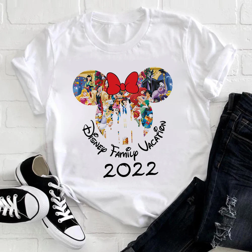 

Disney Family T-shirt 2022 Minnie Princesses Print Mother Kids Vacation Matching Clothes Spain Fashion Disneyladn T Shirt Women