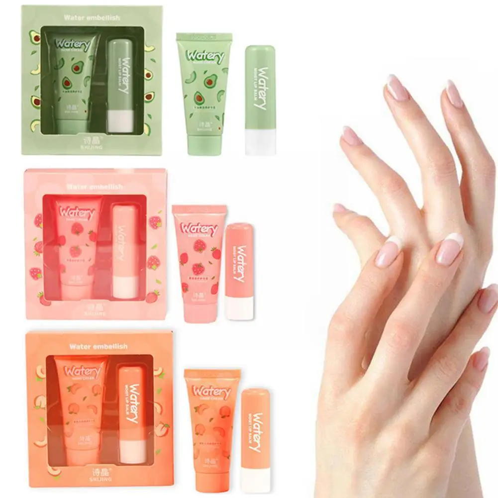 

2PCS Avocado Hand Cream Lip Balm Strawberry Peach Plant Anti Care Anti Lip Lotion Hand Drying Set Cracked Skin Moisturizer V3G4