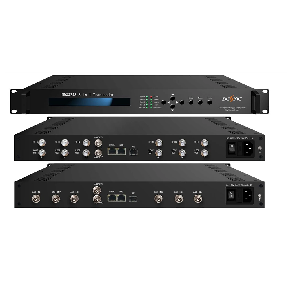 Транскодер 8-в-1 вход Asi/ip к Mpts Spts выходы аудио-видео декодер ТВ-сигнала H.264 Mpeg2 H264