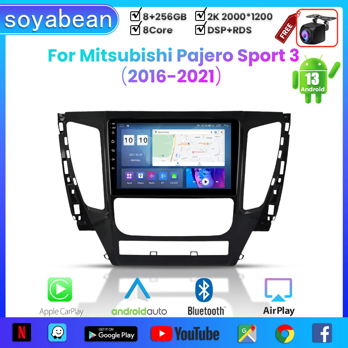 

Android 13 Car Radio for Mitsubishi Pajero Sport 3 2016-2021,9inch Multimedia Player with 4G WiFi Carplay & 2Din GPS