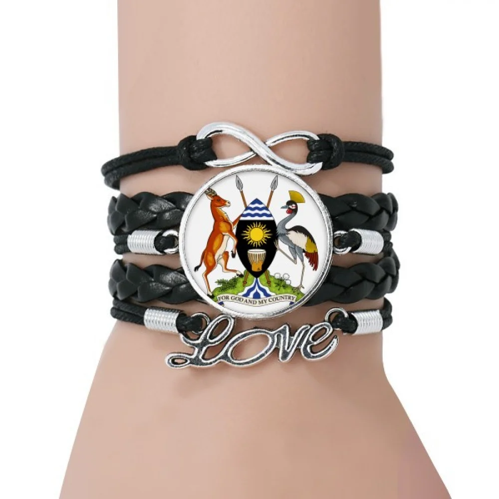 

Uganda Africa National Emblem Bracelet Love Accessory Twisted Leather Knitting Rope Wristband