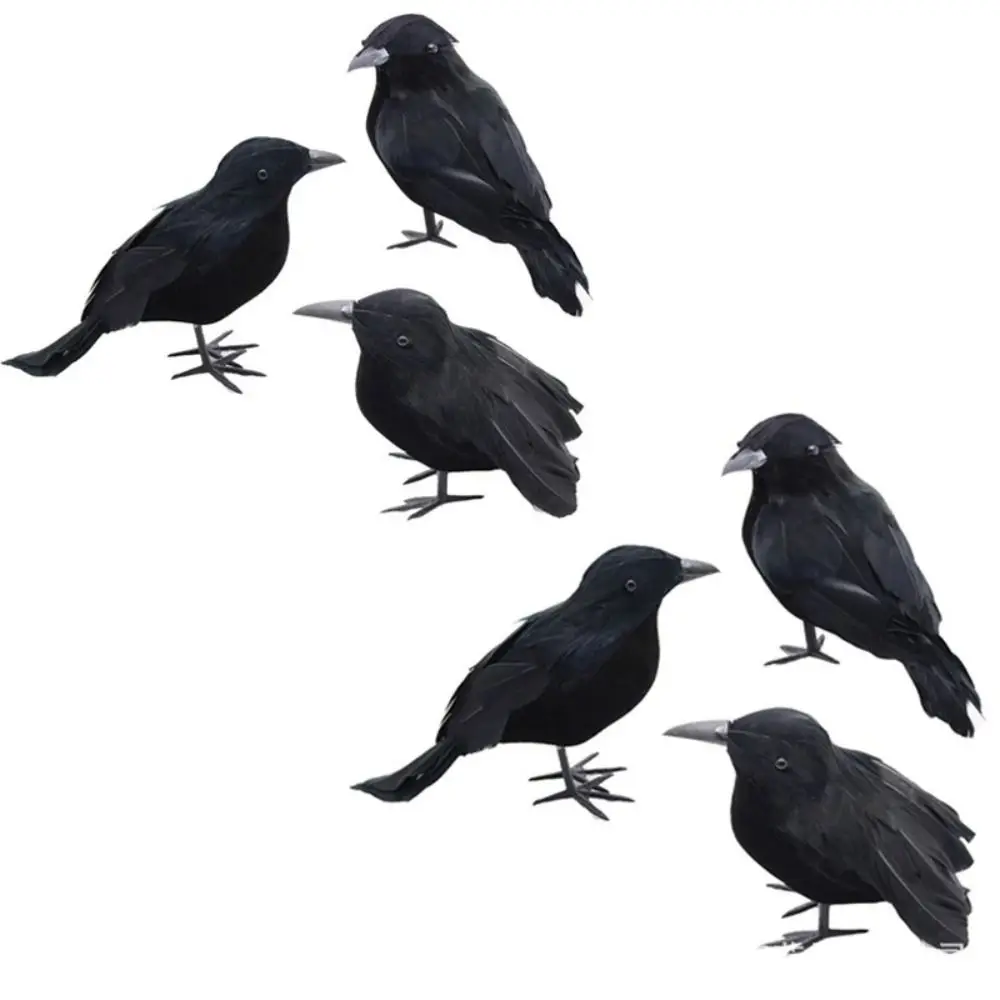 

6 pcs Crow Black Simulation Crow Decoration Fashion Flocked Fabric Black Crow Decoration Set Halloween Crow Decoration Room