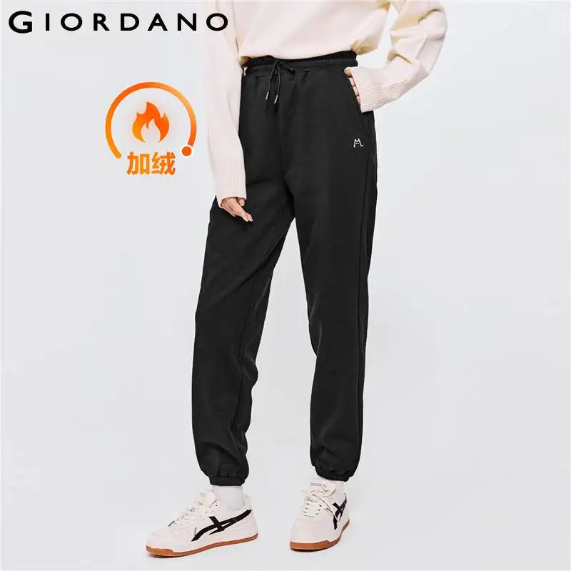 

Джоггеры GIORDANO женские на флисовой подкладке, спортивные джоггеры с вышивкой кошки, однотонные Спортивные Повседневные Джоггеры для отдыха ...