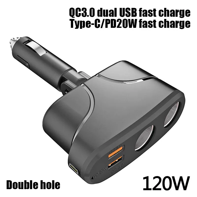 

Car Charger 12-24V Universal 120W Dual Usb Fast Charging 2-In-1 Charger Over-Voltage Protection Over-Curent Accessories
