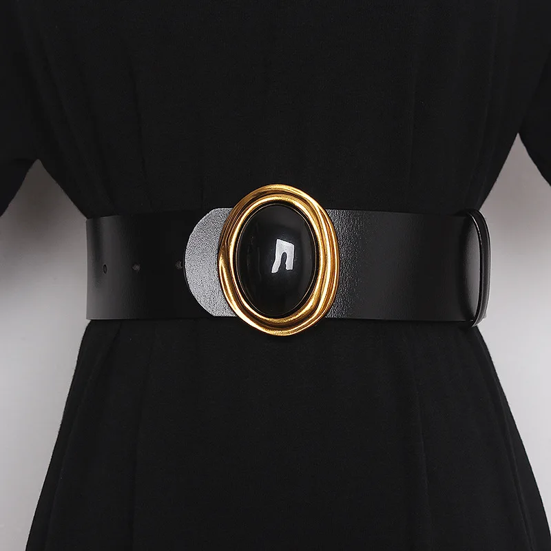 new women's simple versatile gemstone buckle belt for women match skirt coat wide female belt design