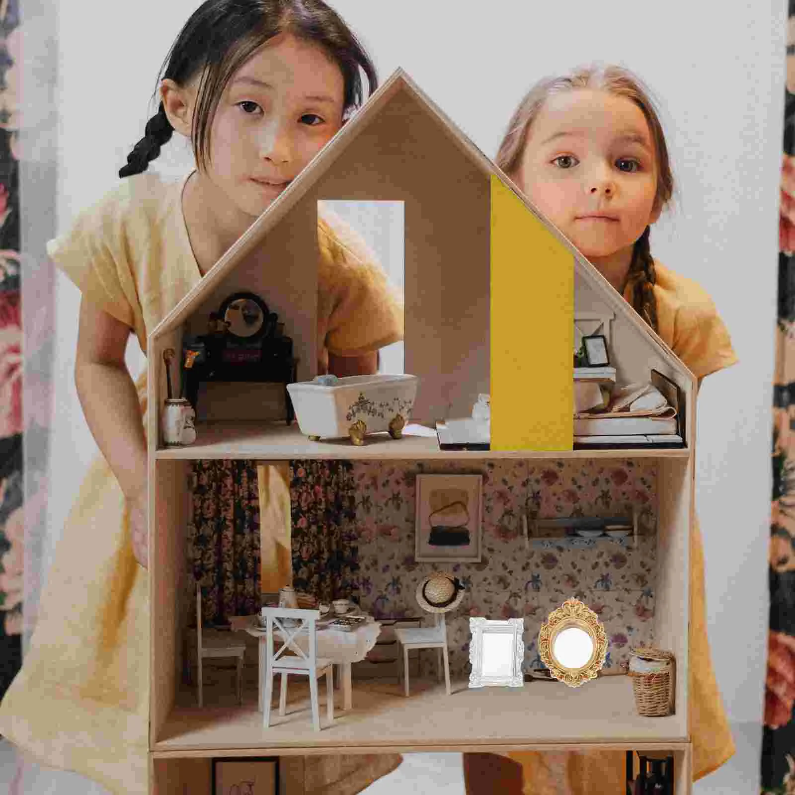 

Mirrorminiature Wall Mini Mirrors Frame Photo House Scale 12 Accessories Furniture Gold Crafts Decor Smallbedroom Bathroom