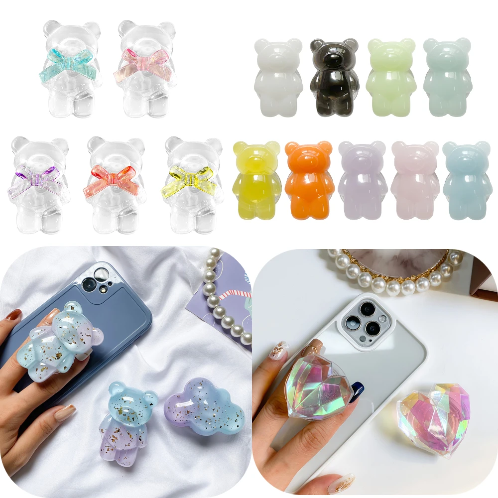 

Mobile Phone Holder Aurora Laser Bear For iPhone 13 Xiaomi Foldable Griptok Foldable Folding Finger Stand Heart Shaped Decor