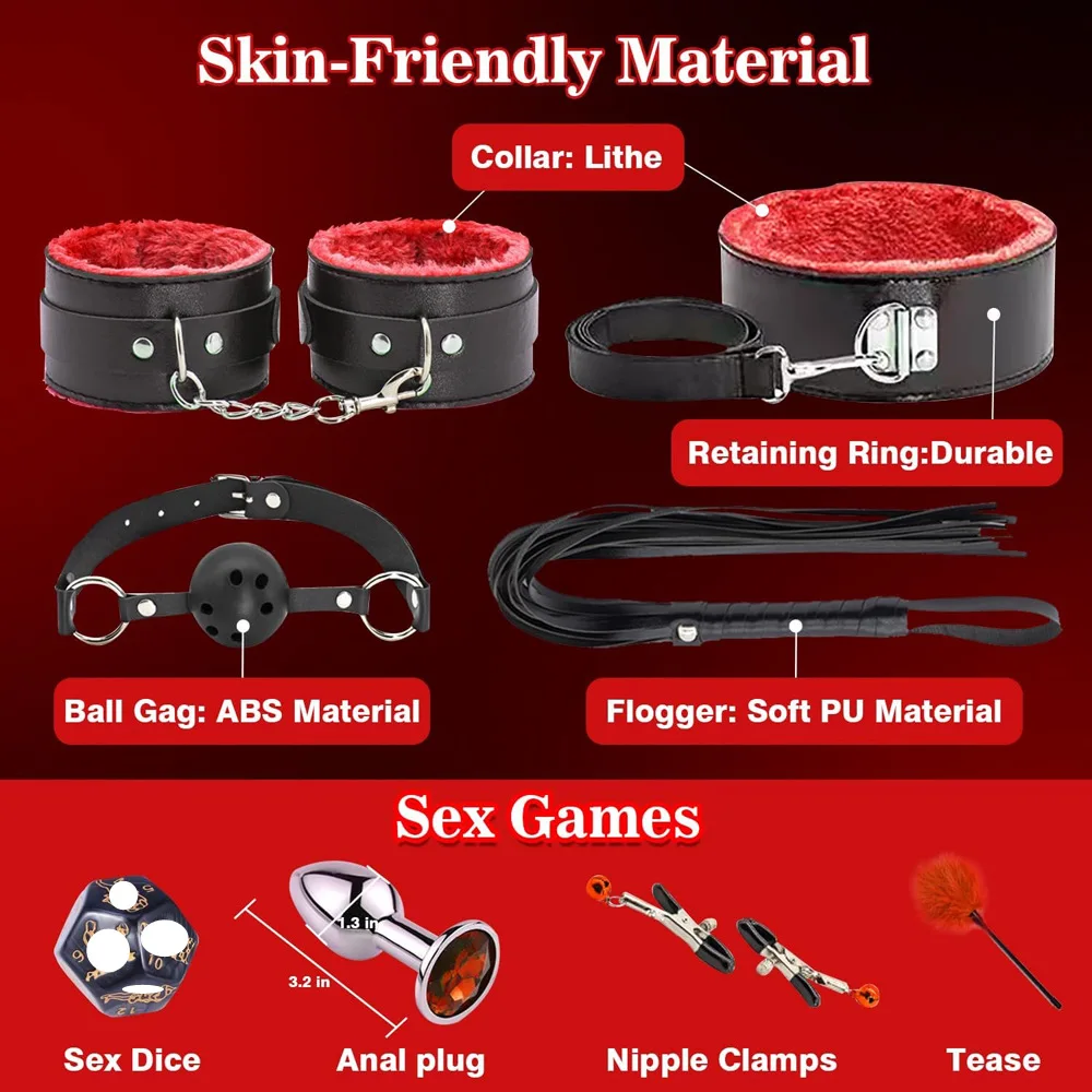 Наборы эротических игрушек наручники маска для глаз кнут оральная пробка зажим