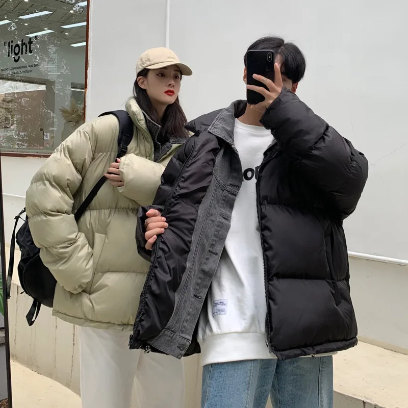 Winter Jacket Men Warm Fashion Casual Denim Stitching Thicke Short Coat Men Korean Loose Oversized Down Jacket Mens Parker M-2XL