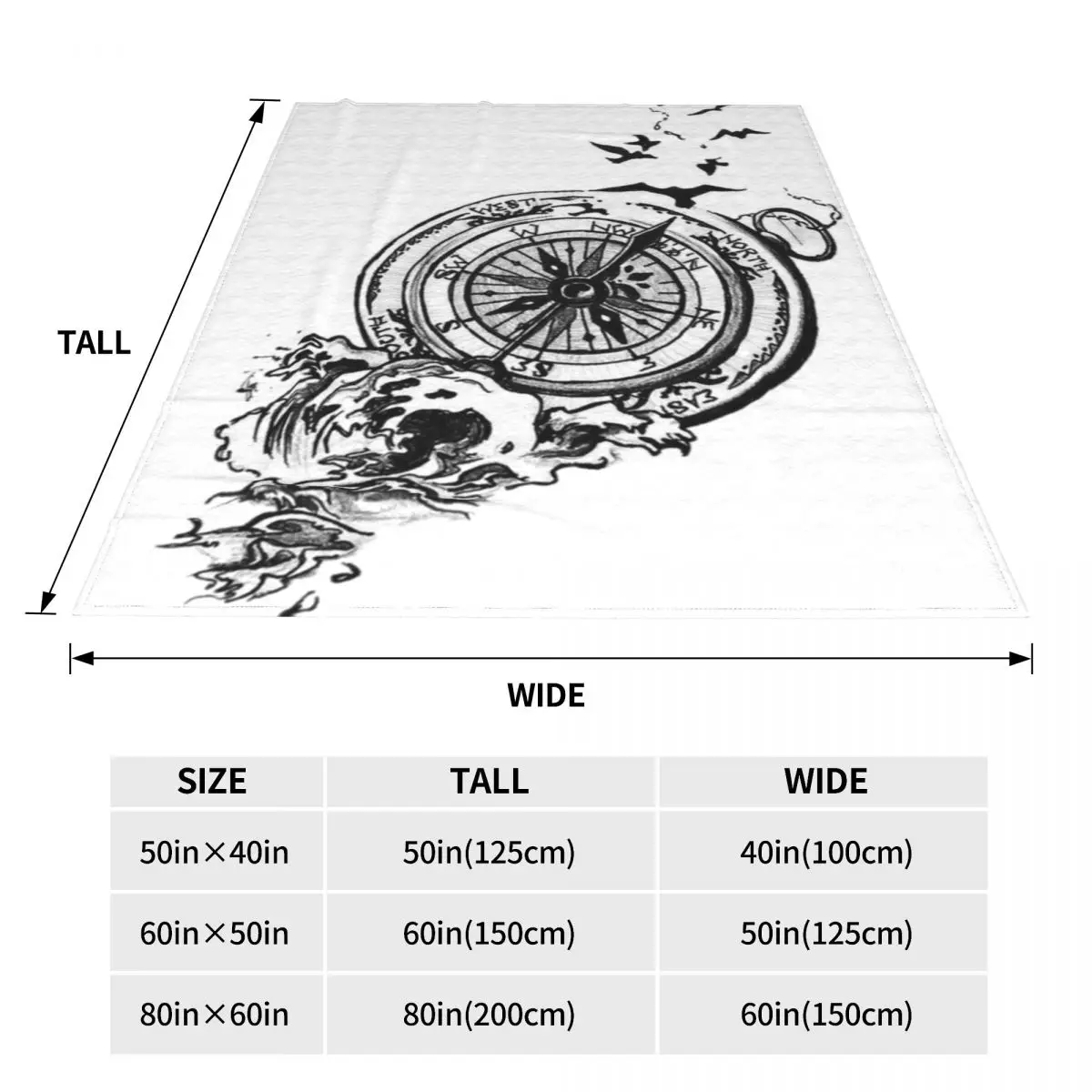 Флисовое одеяло с компасом супермягкое декоративное покрывало рисунком птиц и