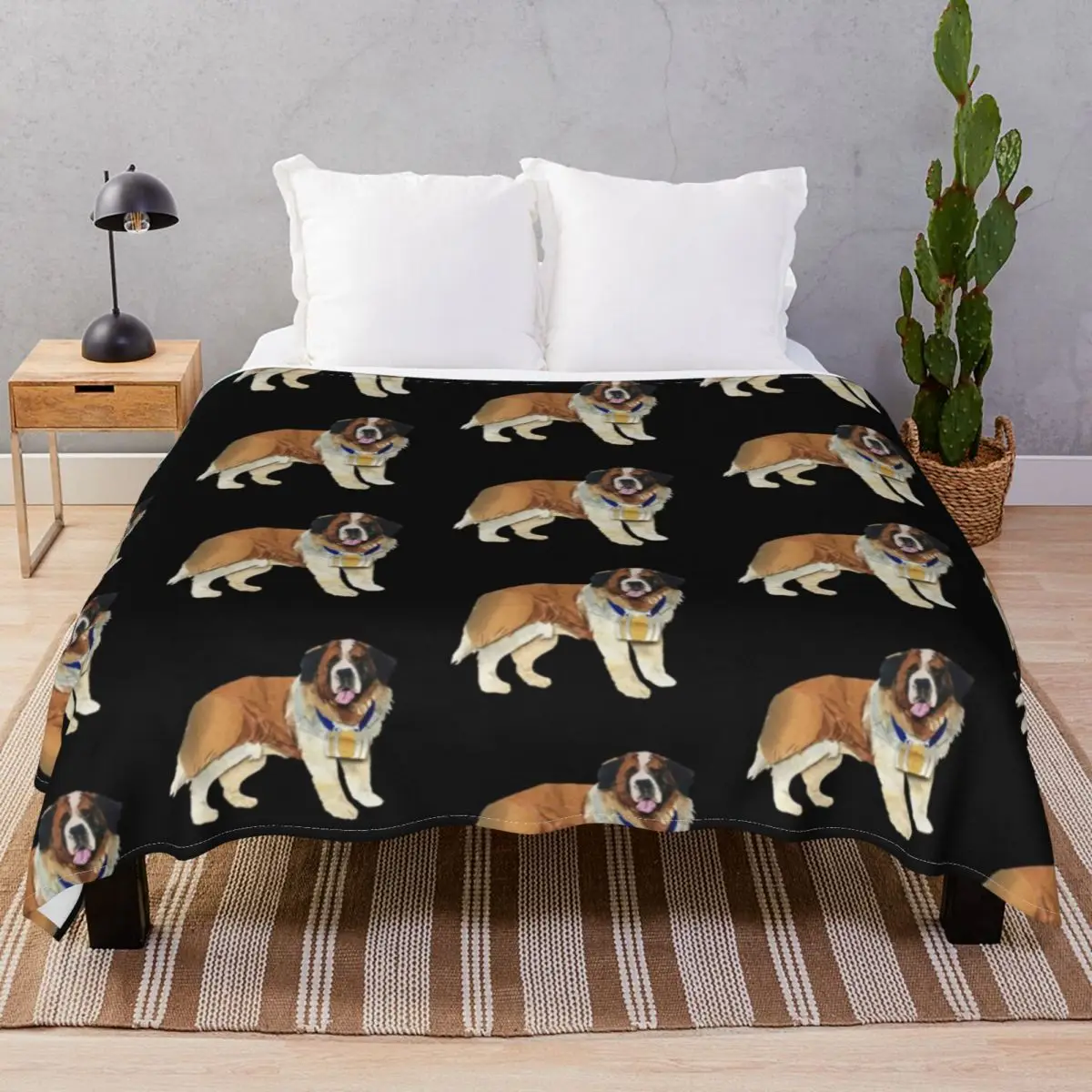 

The Saint Bernard Blankets Flannel Printed Lightweight Unisex Throw Blanket for Bed Home Couch Camp Cinema