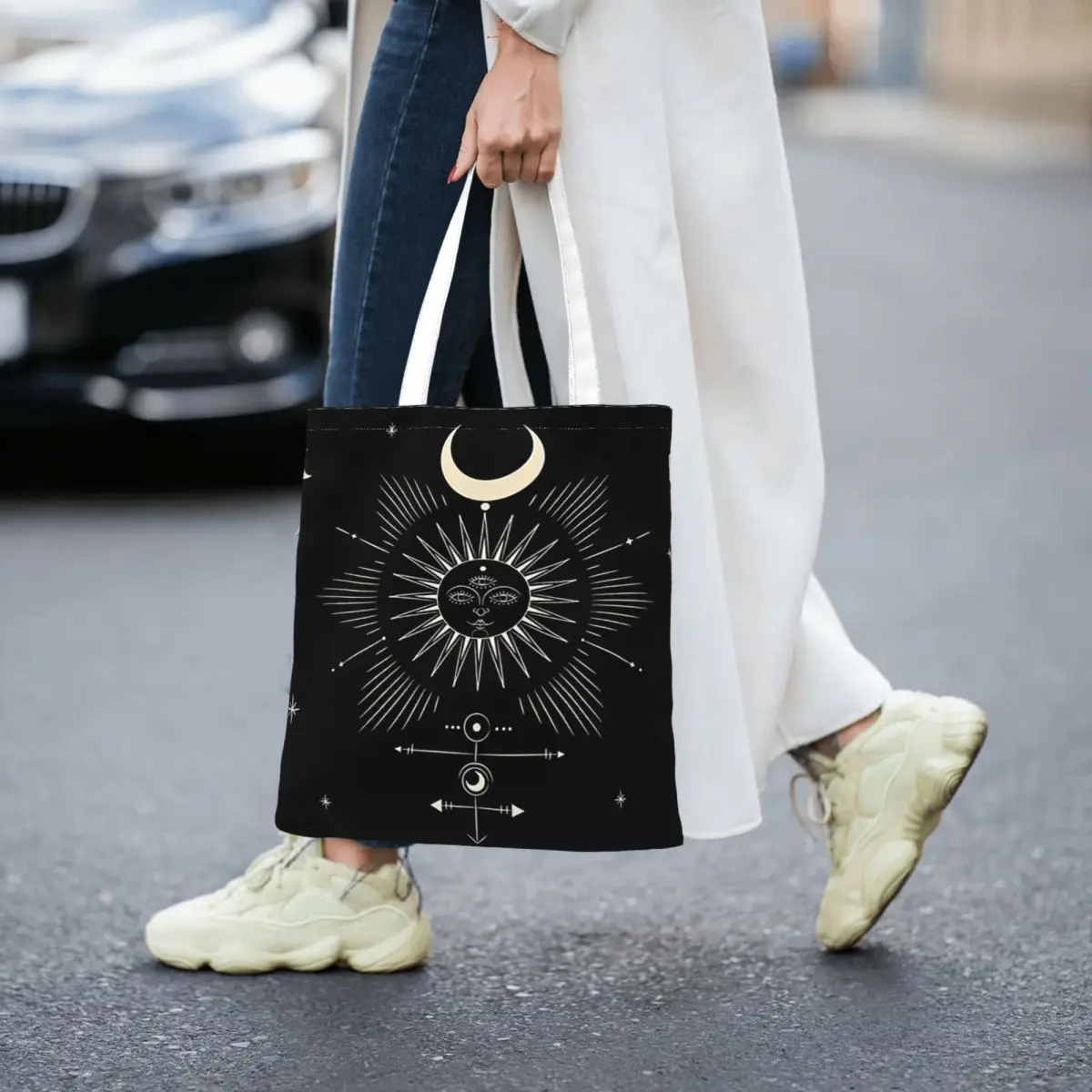 Купи Tarot Sun & Moon Totes Canvas Handbag Women Canvas Shopping Bag за 490 рублей в магазине AliExpress