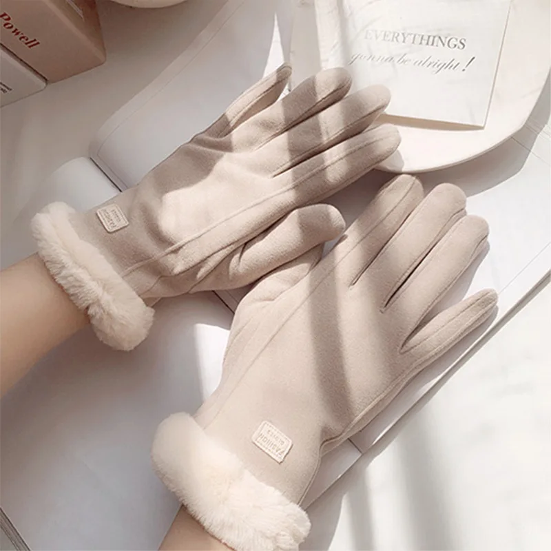 

Suede Gloves Women's Winter Velvet Thickened Cycling Gloves NEW CUTE Touch Screen Warm Gloves
