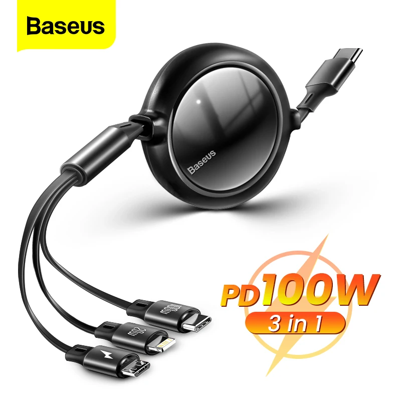 

Baseus 100W USB C Cable For iPhone 12 Pro Xiaomi Micro USB 3 in 1 Type C Fast Charging For Samsung Huawei Retractable Data Cord