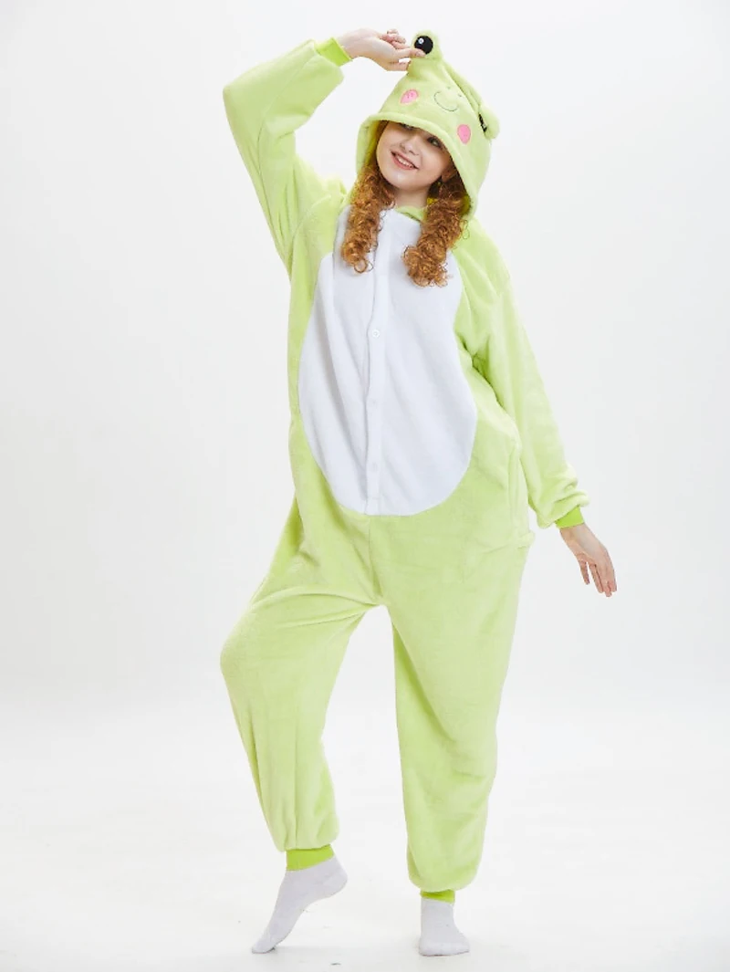 Frog Costume Women Cartoon Onesies Kigurumi Unisex Winter Adults Nightwear Anime Costumes Flannel Sleepwear Pajamas Set Homewear