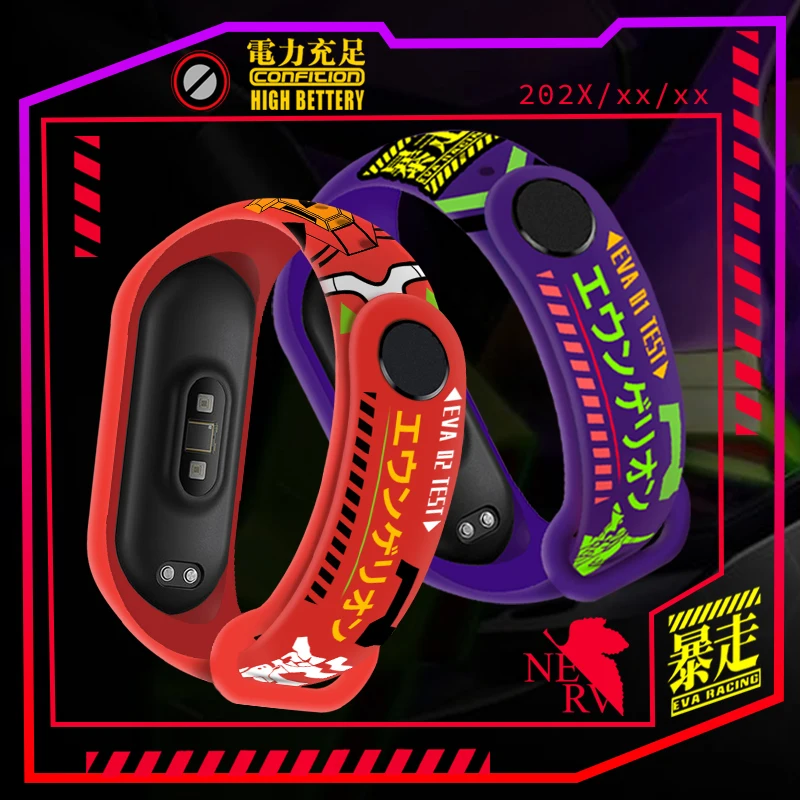 

Ремешок для смарт-часов Evangelion EVA 01 02 для Xiaomi Mi Band 5 6, силиконовый ремешок на запястье для Miband 3 4