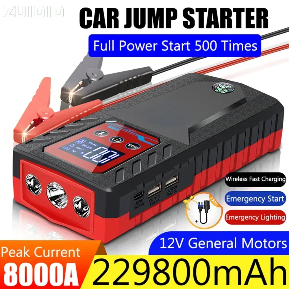 

229800mah Car Jump Starter 8000A 12V Automobile Emergency Booster Starting Device Power Bank Diesel Gasoline Articles For Cars