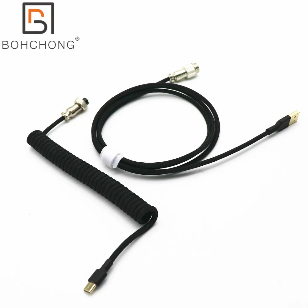 tipo Enrolado Preto Branco da Mola Usb da Forma de z Único Animal de Estimação Sleeved do Cabo da Bobina de c para o Cabo Mecânico do Teclado com Aviador Gx12