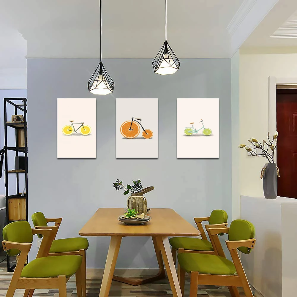 Абстрактная Мода велосипед Лимон Апельсин фрукты печать холст скандинавские