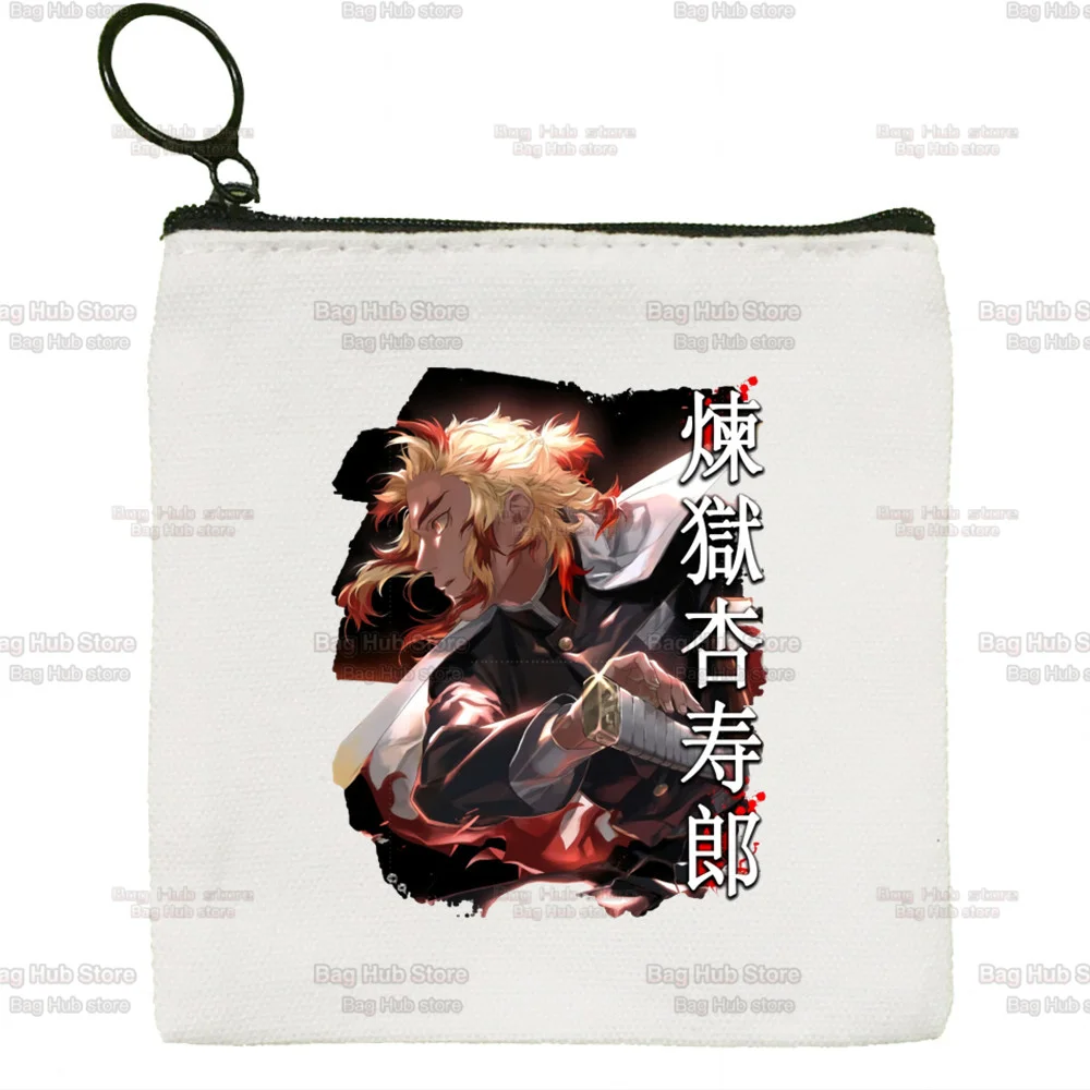 Demon Slayer Anime Rengoku Kyoujurou Mugen Train Canvas Coin Wallet DIY Zipper Coin Key Bag Money Pocket Women Men Coin Purse