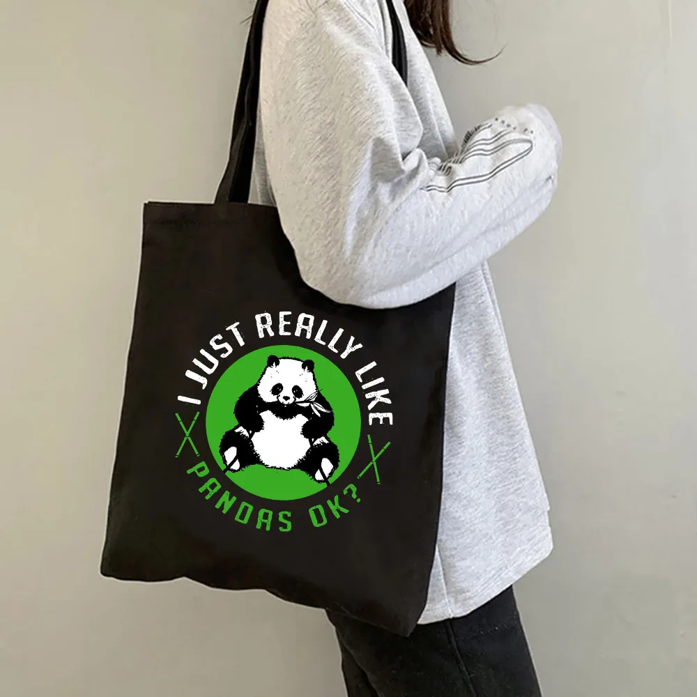Kawaii Lovely Cute Panda Bamboo Baby Bear Animal Women Shopping Canvas Shoulder Cotton Tote Bag Shopper Foldable Grocery Handbag