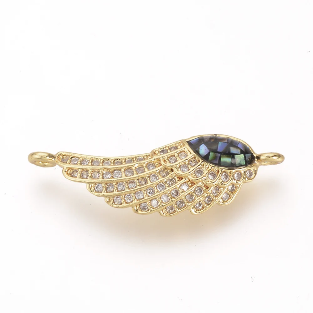 

Brass Micro Pave Cubic Zirconia Links with Shell Wing Golden 26x8x4mm Hole: 1mm