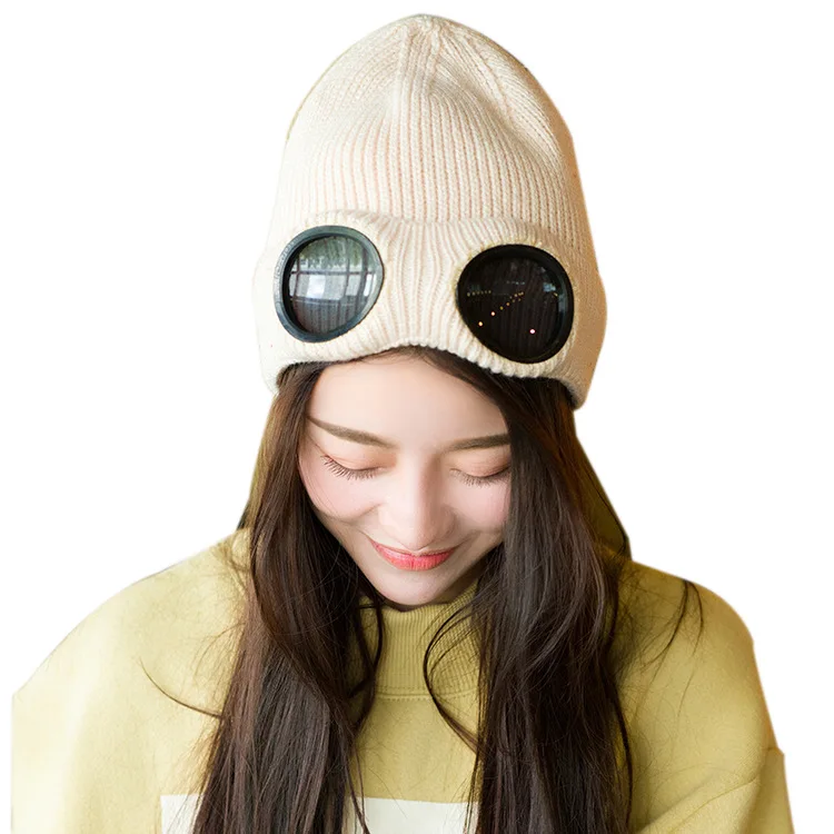 

9535 autumn and winter men and women windproof mirror plus velvet ski cap Amazon European and American knit warm sweater hat