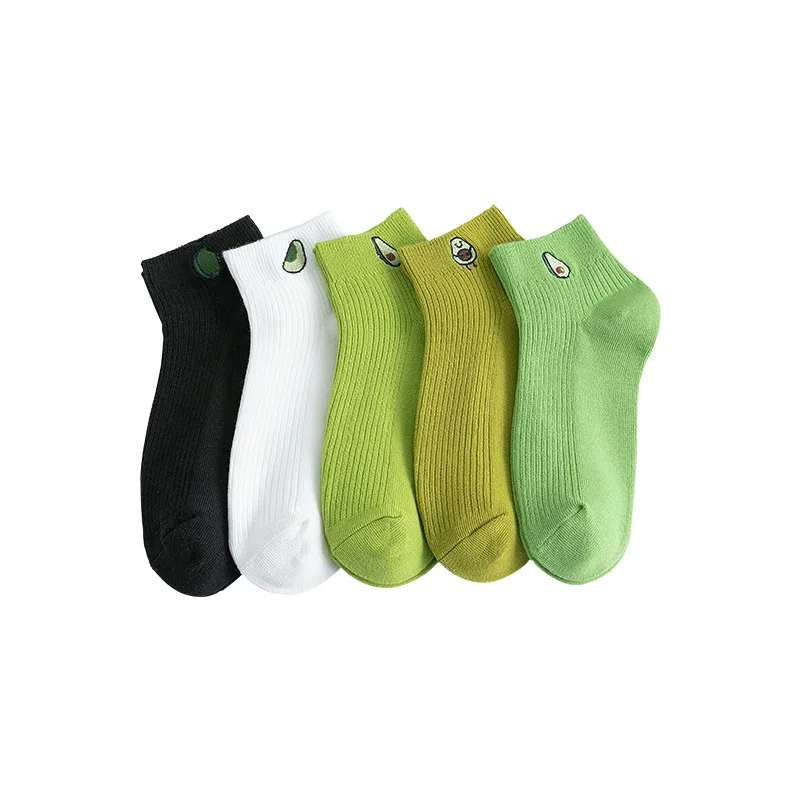 

3Pairs Solid Color School Girls Socks Cotton Cute Avocado Print Janpanese Korea College Style Sox Women Soft Cozy Dropshipping