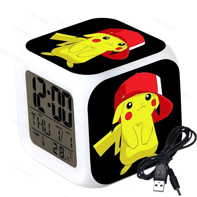 

Pokemon Alarm Clock LED Digital Clock 7 Color Changing Light Night Glowing Kids Desk Clock Children Gift For Kids