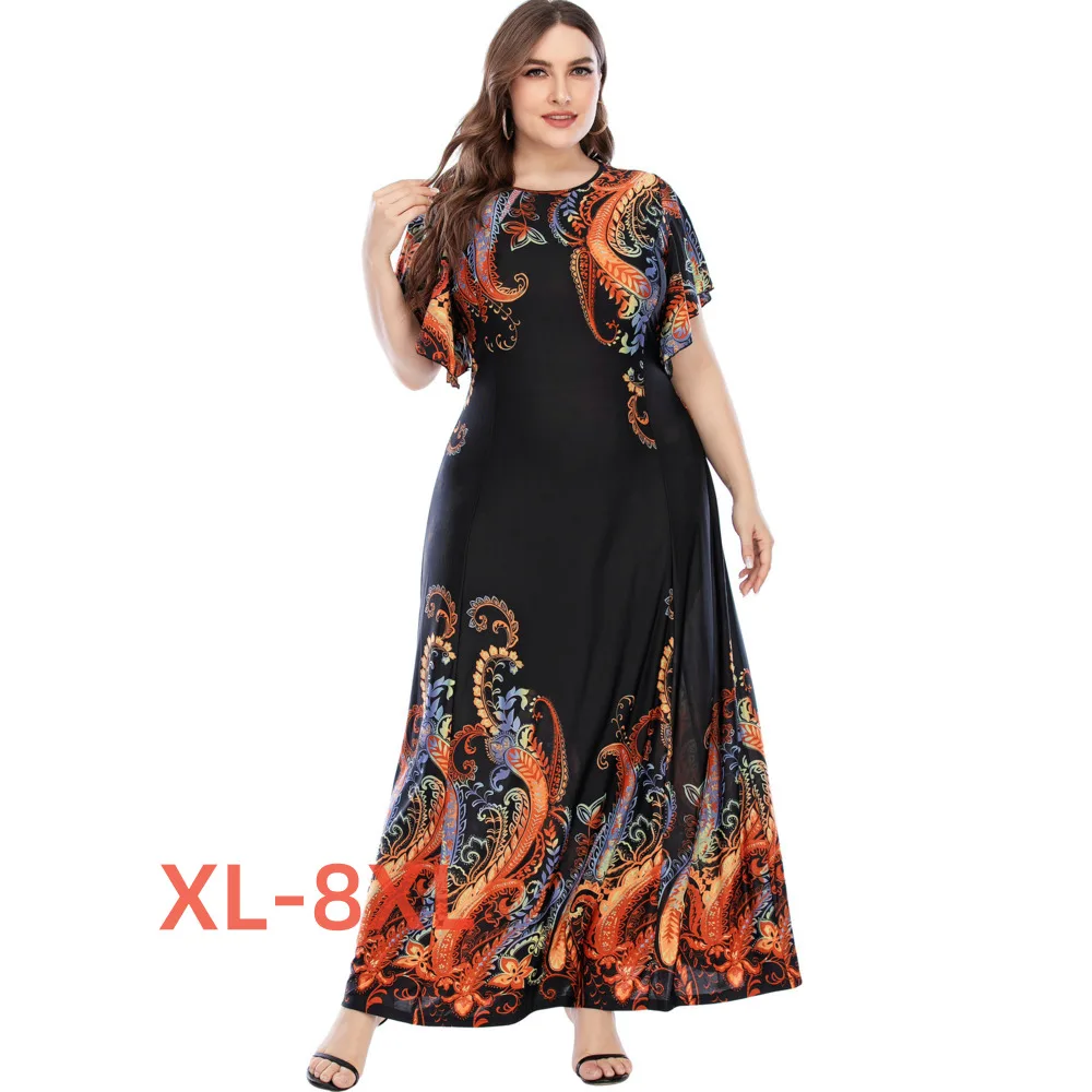 

Plus Size 4xl 5xl 6xl 7xl 8xl Fashion Women's Dress New Print Large Swing Dress Bohemian Skirt