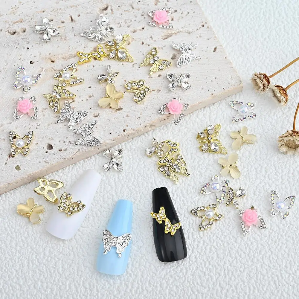 

10/50pcs Butterfly Alloy Nail Charms 3D Butterfly Diamond Rhinestones Alloy Nail Jewelry DIY Nail Art Decoration Accessories