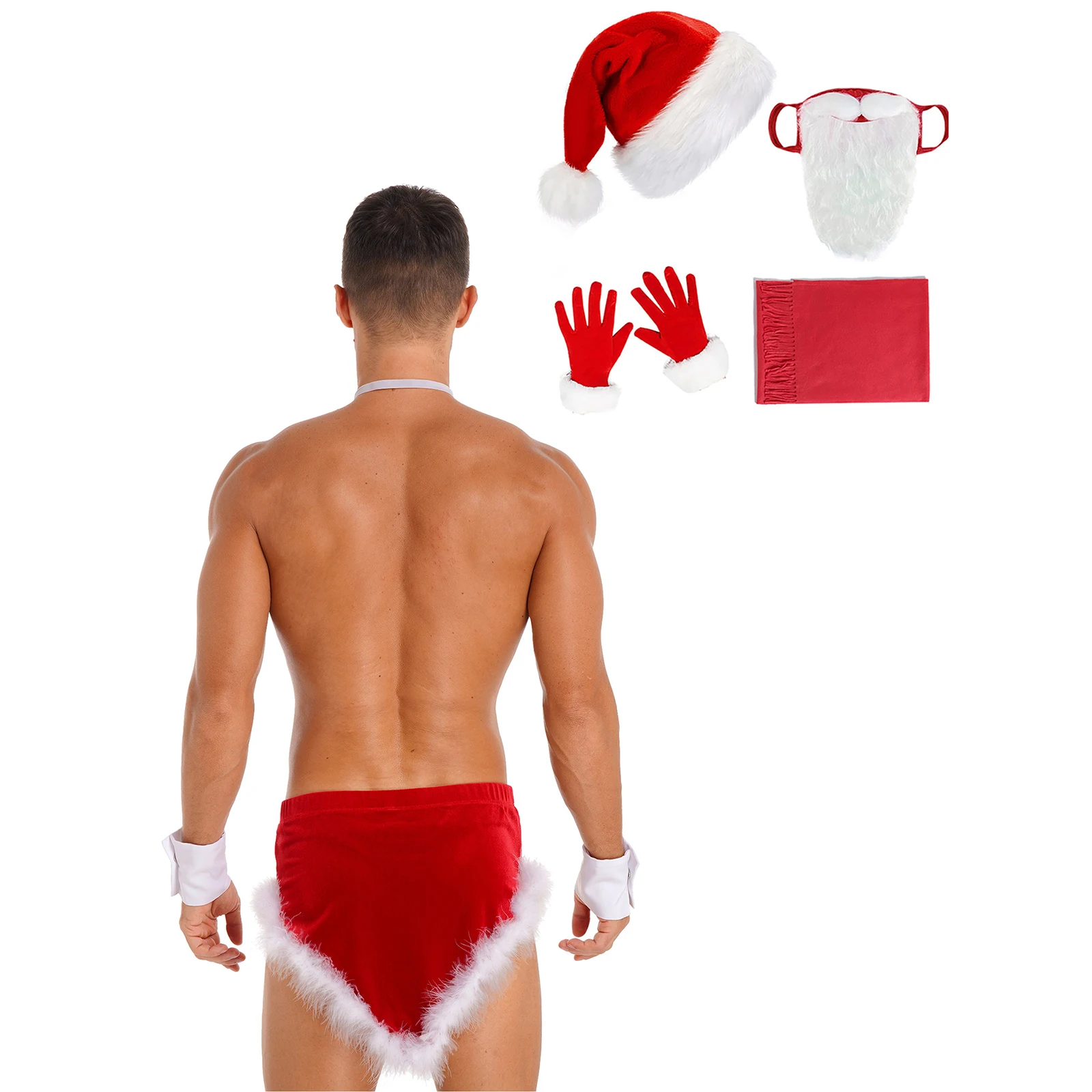 Мужской рождественский костюм Санта-Клауса для косплея юбка с отделкой из перьев